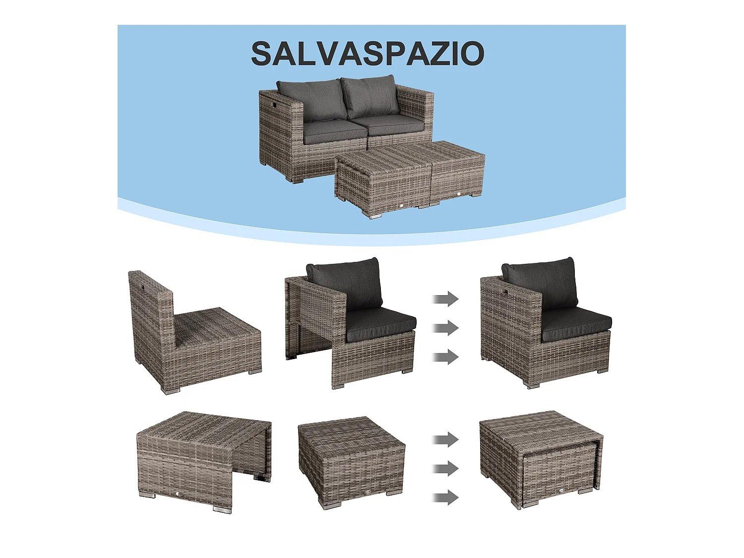 Salotto giardino rattan pe 8 pezzi poltrone tavoli sgabelli