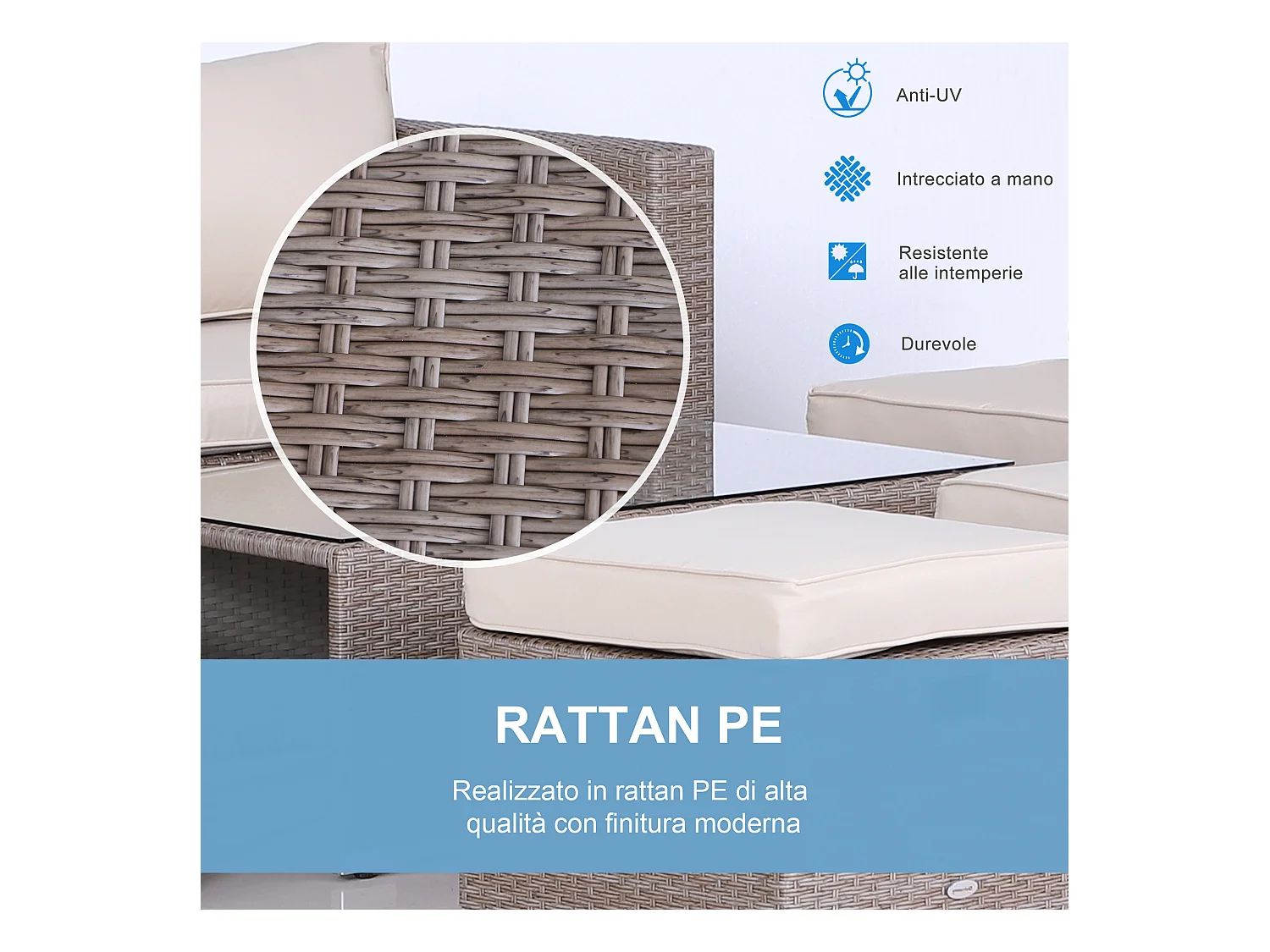 Salotto giardino rattan pe 8 pezzi poltrone tavoli sgabelli