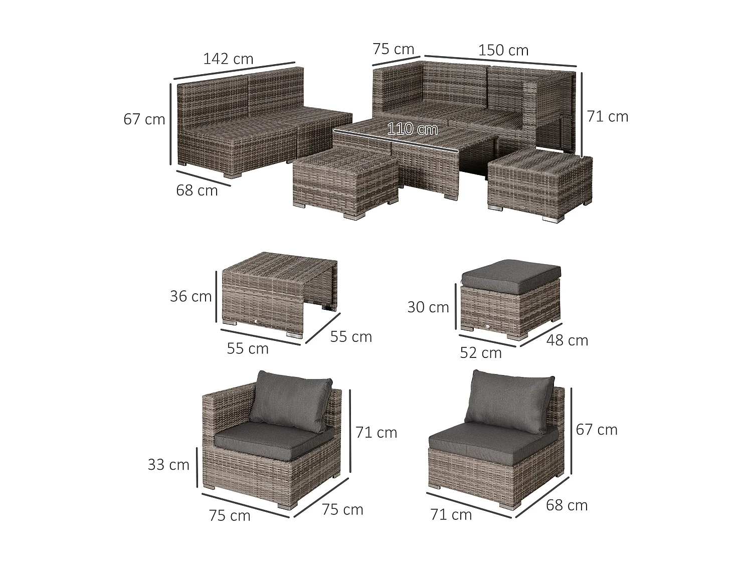 Salotto giardino rattan pe 8 pezzi poltrone tavoli sgabelli