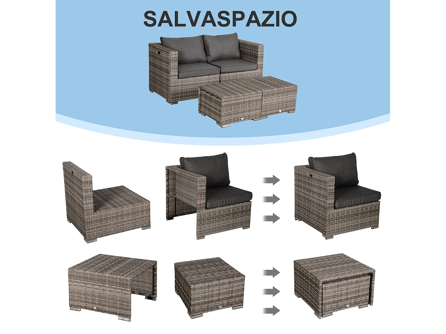 Salotto giardino rattan pe 8 pezzi poltrone tavoli sgabelli