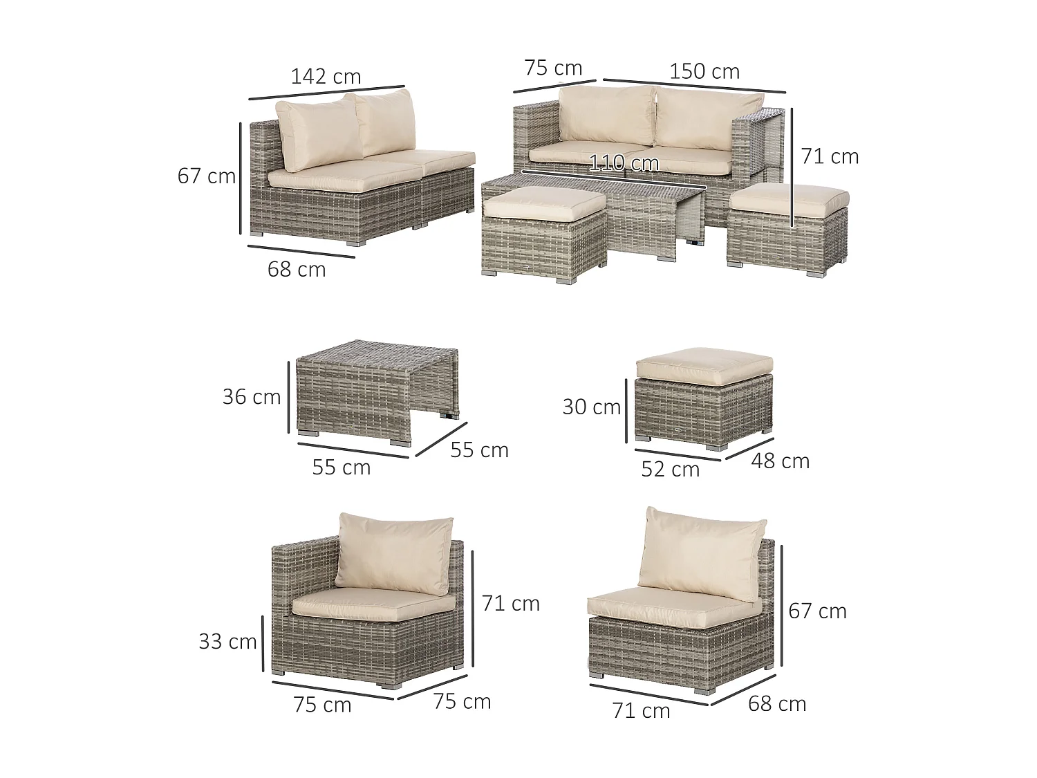 Salotto giardino rattan pe 8 pezzi poltrone tavoli sgabelli