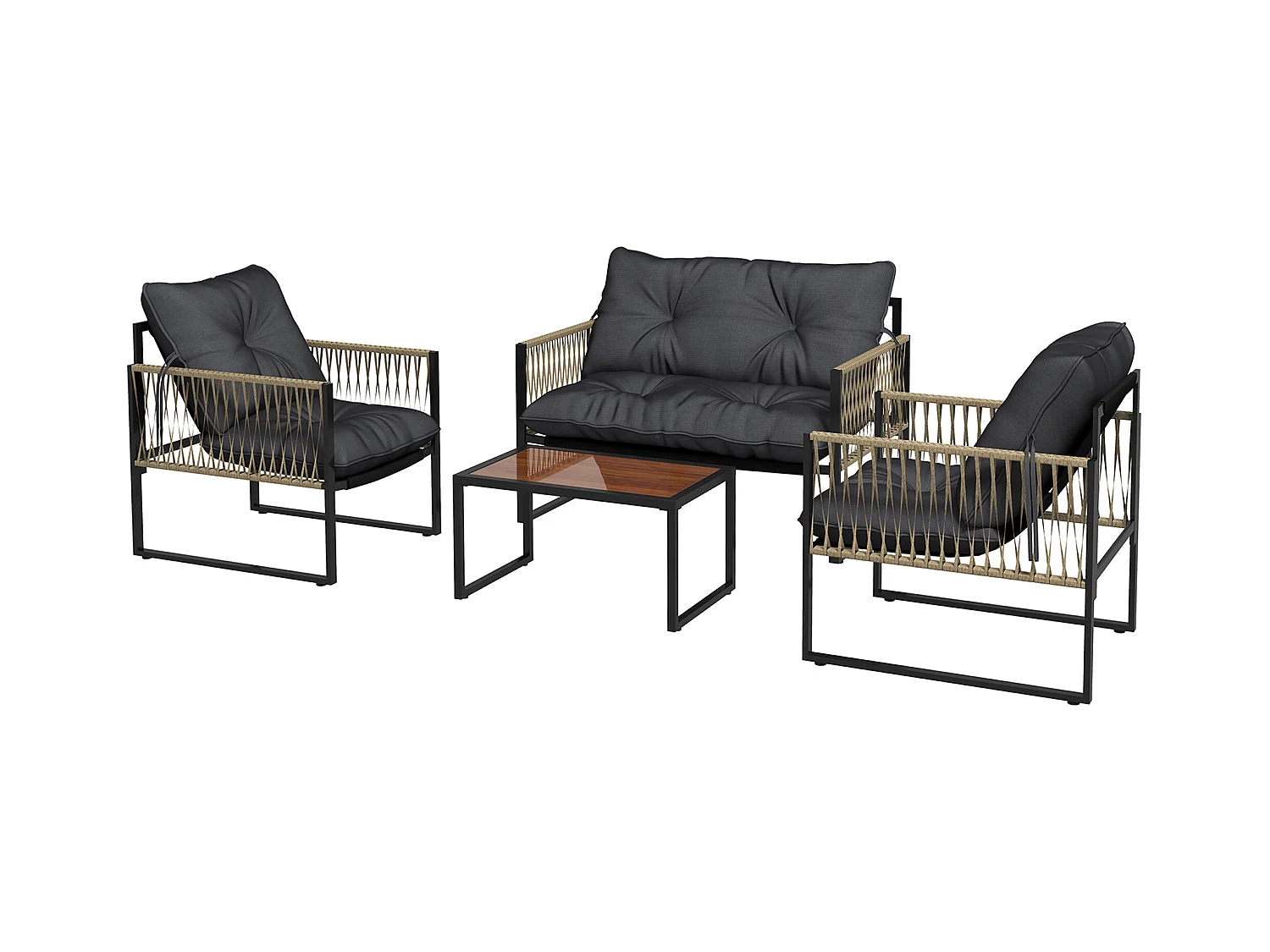 Set da giardino 4 pezzi in rattan con divanetto, 2 sedie e tavolino