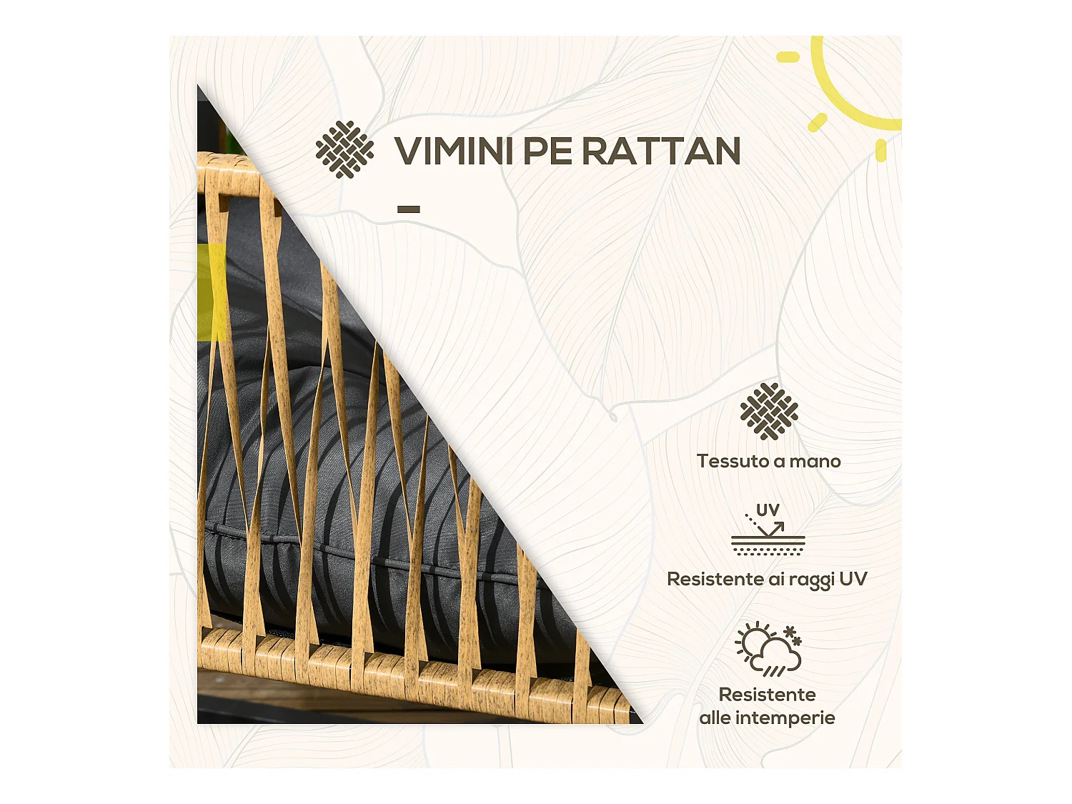 Set da giardino 4 pezzi in rattan con divanetto, 2 sedie e tavolino