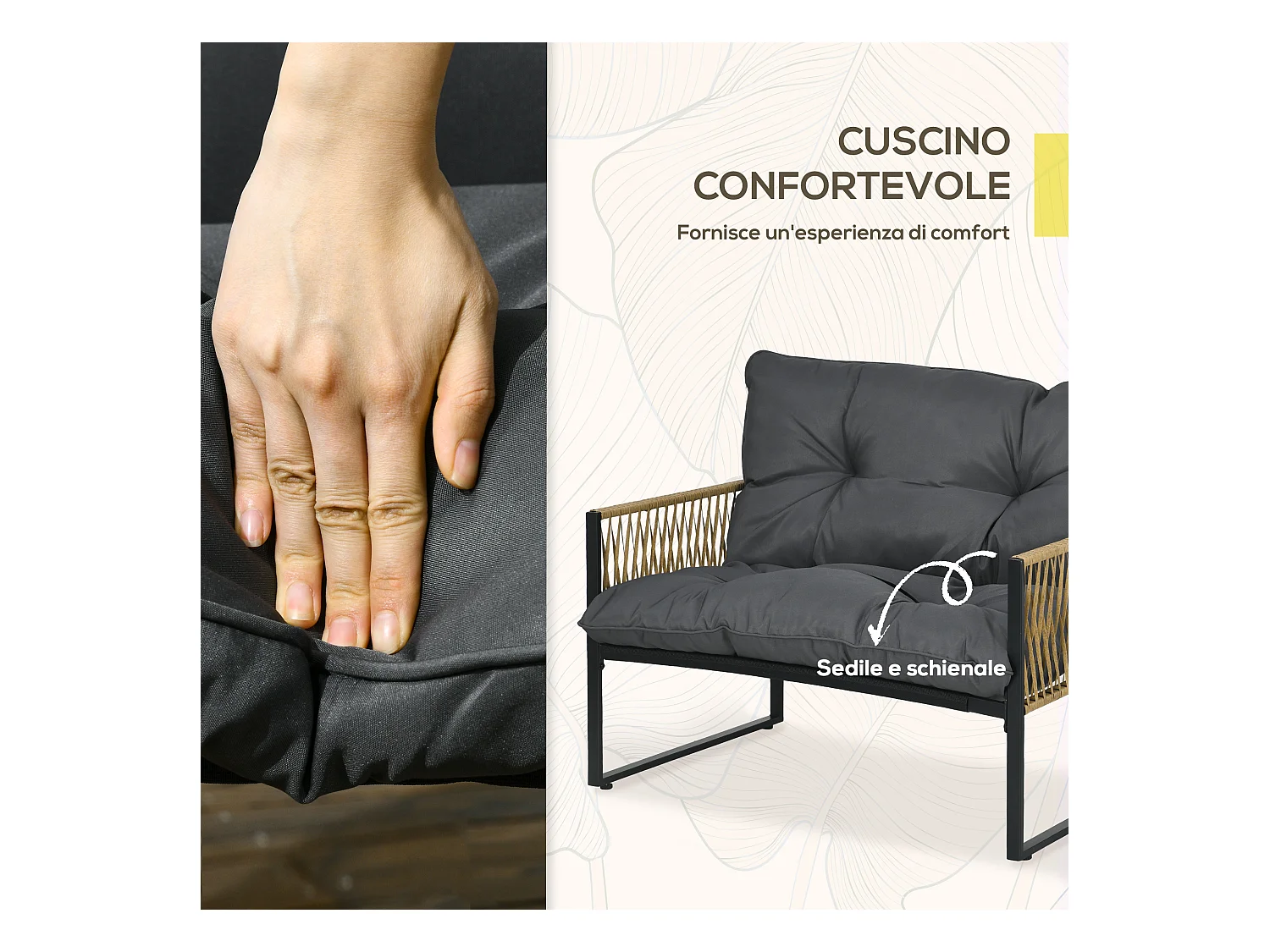 Set da giardino 4 pezzi in rattan con divanetto, 2 sedie e tavolino