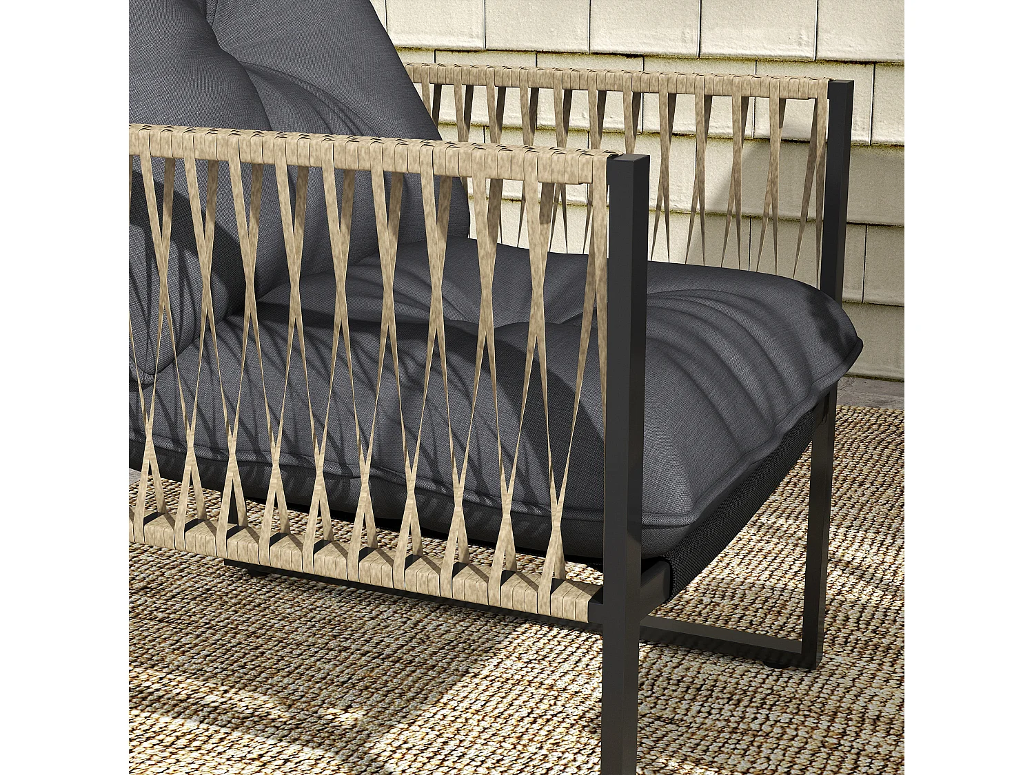 Set da giardino 4 pezzi in rattan con divanetto, 2 sedie e tavolino