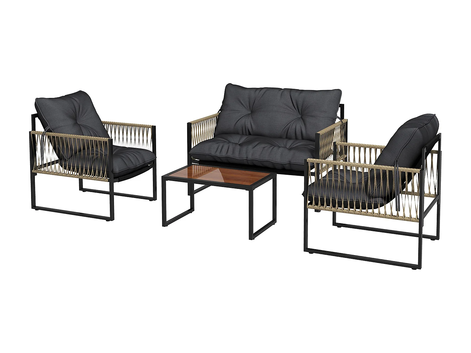 Set da giardino 4 pezzi in rattan con divanetto, 2 sedie e tavolino