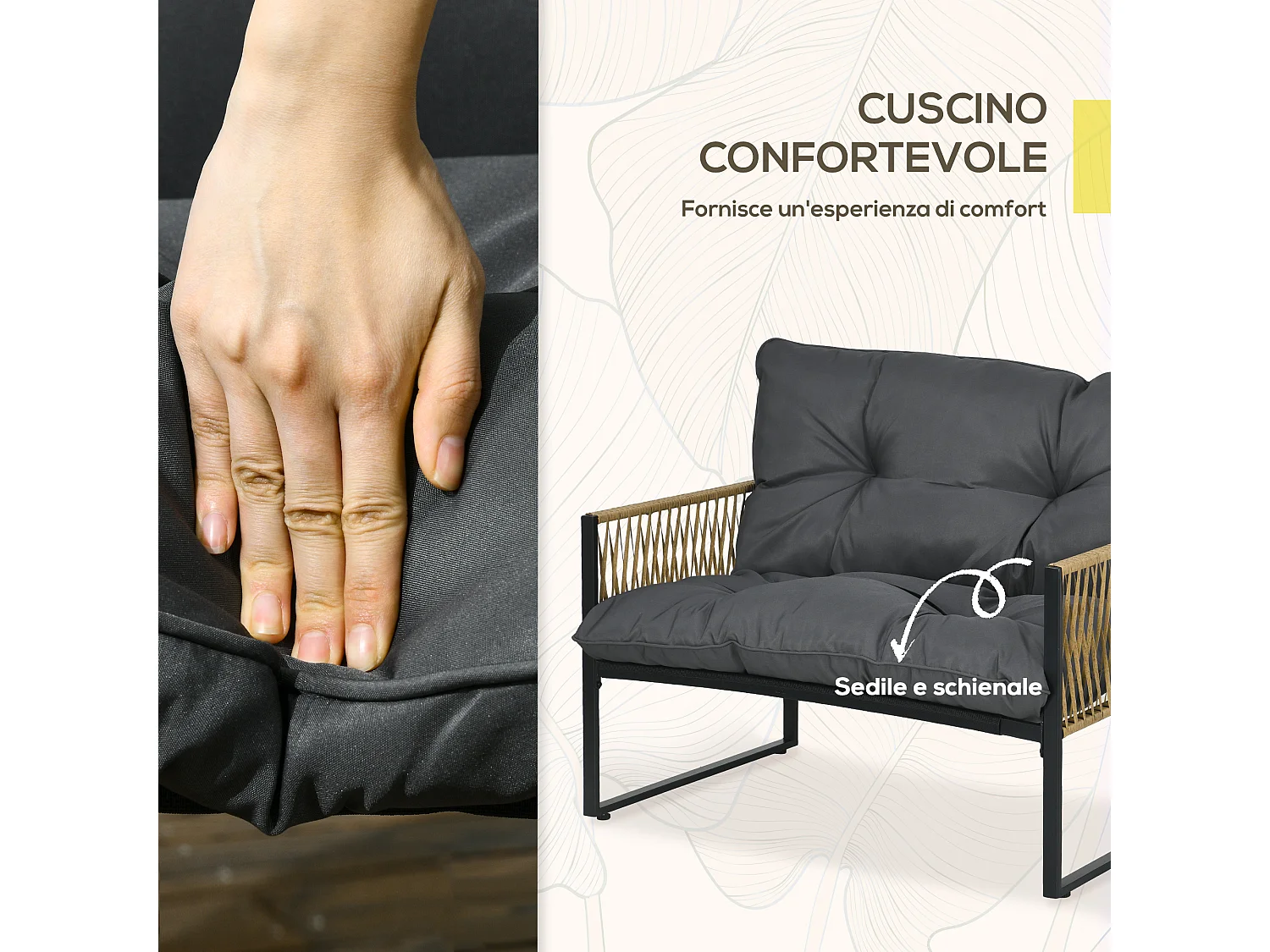 Set da giardino 4 pezzi in rattan con divanetto, 2 sedie e tavolino