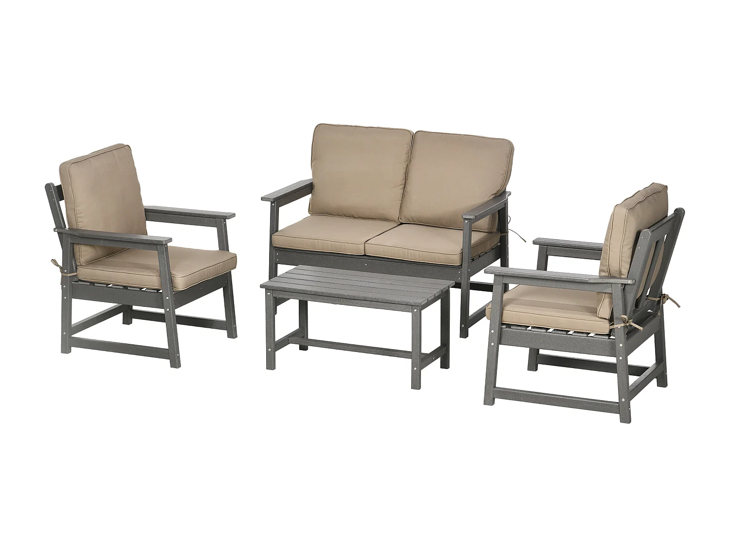 Set da giardino con 2 poltrone, divanetto e tavolino in hdpe grigio