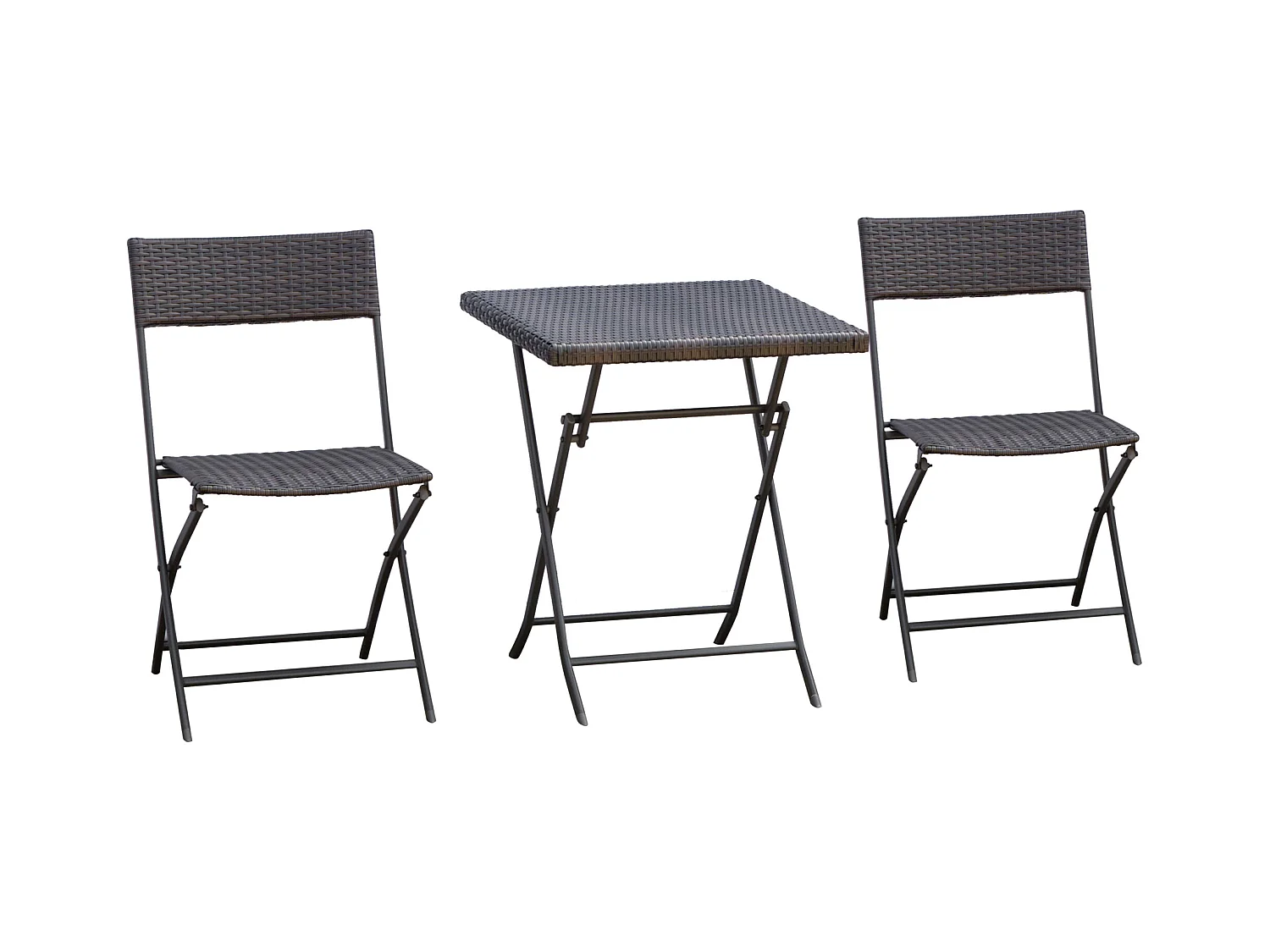 Set tavolino e sedie da giardino pieghevoli in rattan pe nero