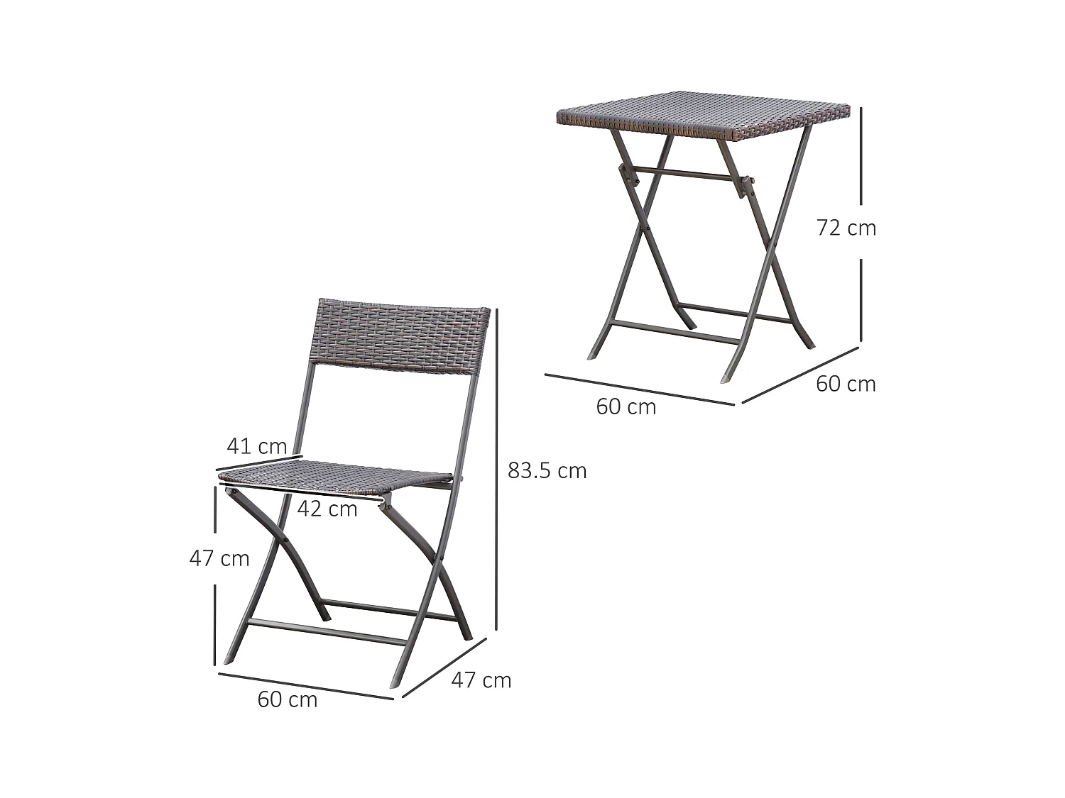 Set tavolino e sedie da giardino pieghevoli in rattan pe nero