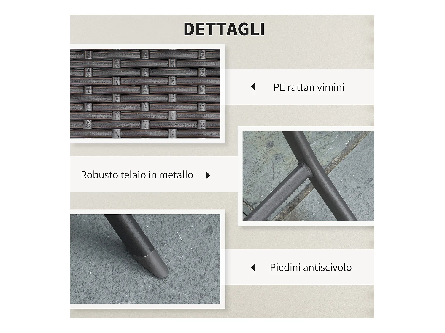 Set tavolino e sedie da giardino pieghevoli in rattan pe nero