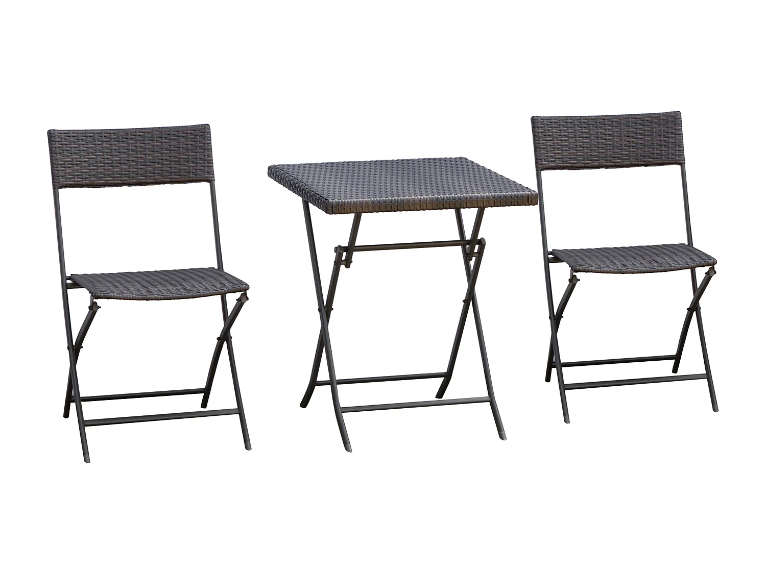 Set tavolino e sedie da giardino pieghevoli in rattan pe nero
