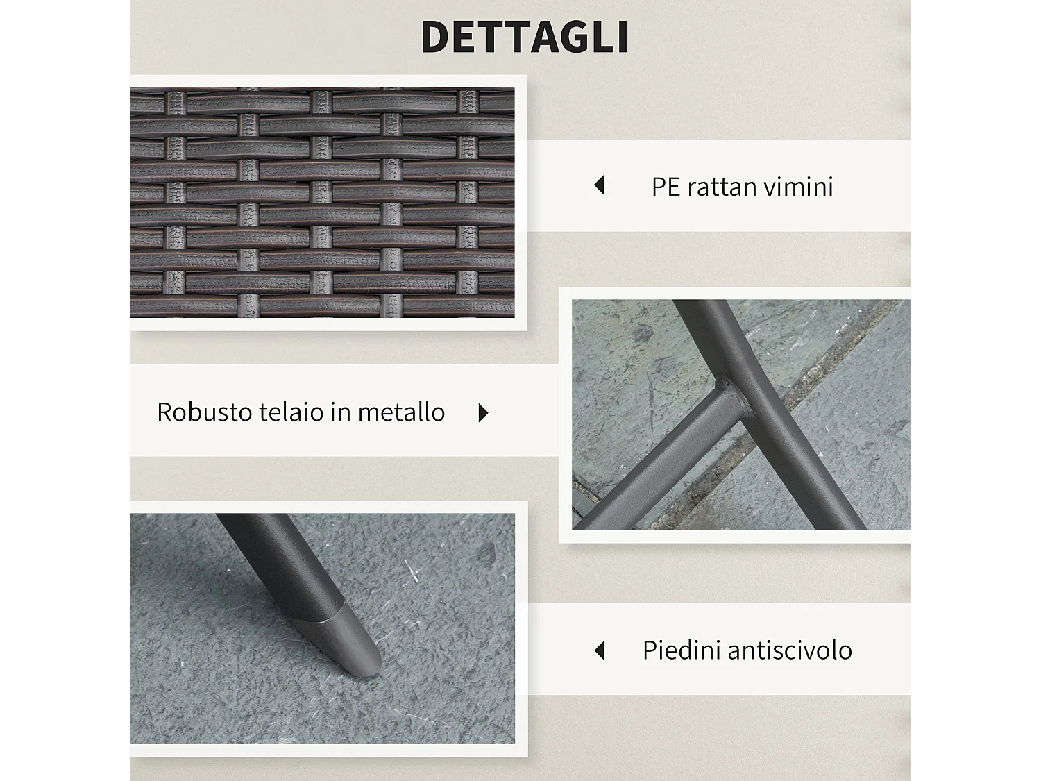 Set tavolino e sedie da giardino pieghevoli in rattan pe nero