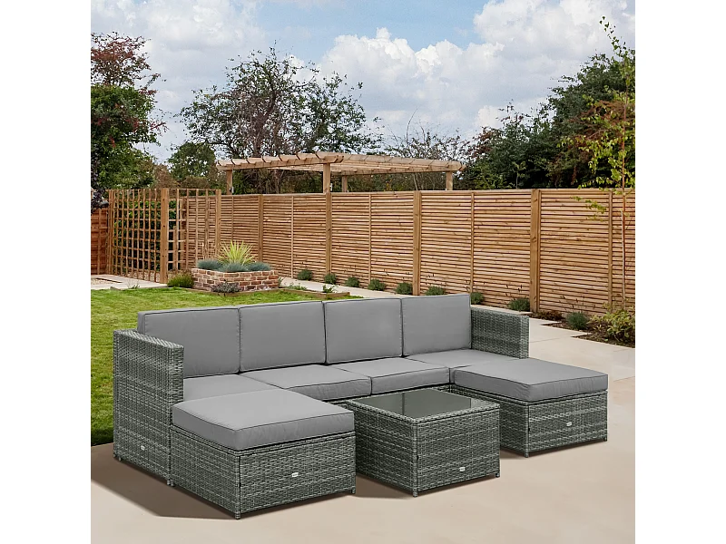 Set 7 pezzi salotto esterni con poltrona e tavolino grigio