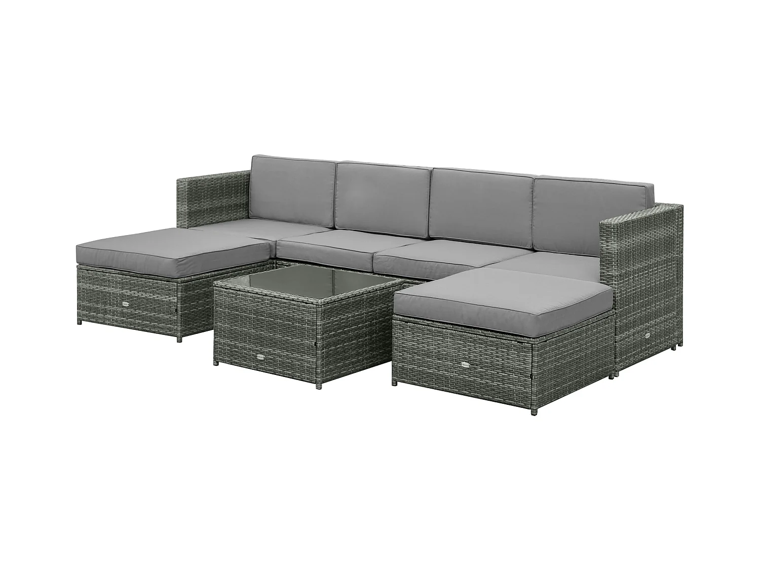 Set 7 pezzi salotto esterni con poltrona e tavolino grigio