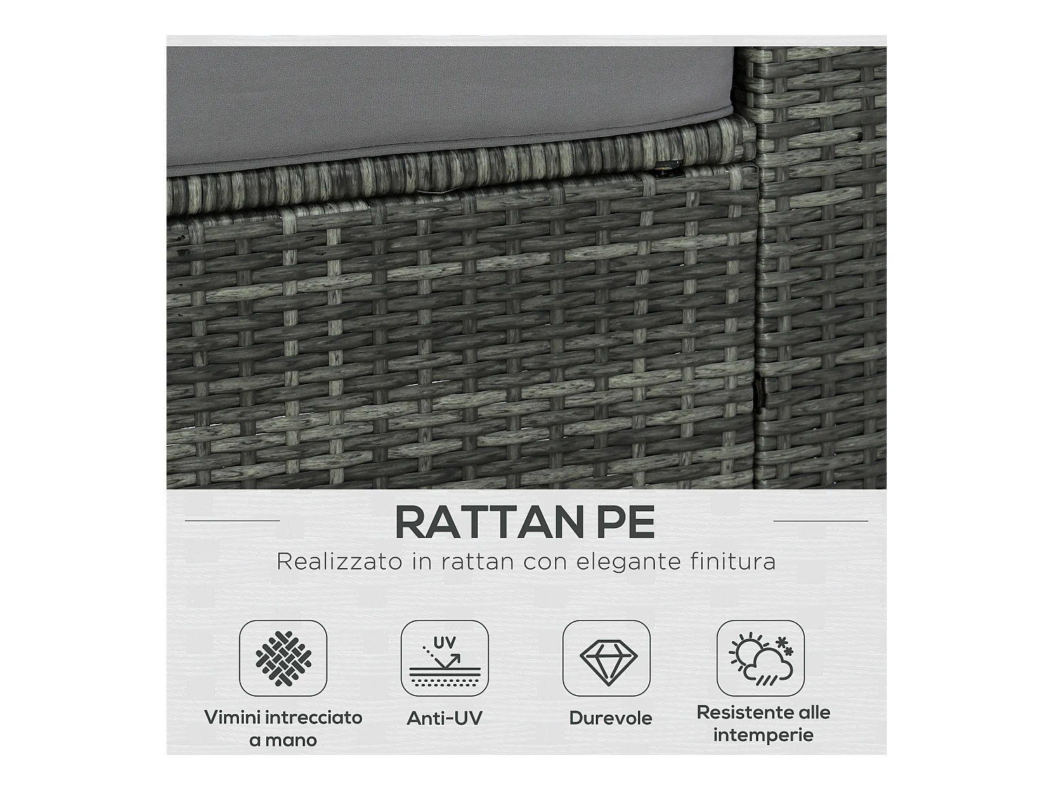 Set 7 pezzi salotto esterni con poltrona e tavolino grigio