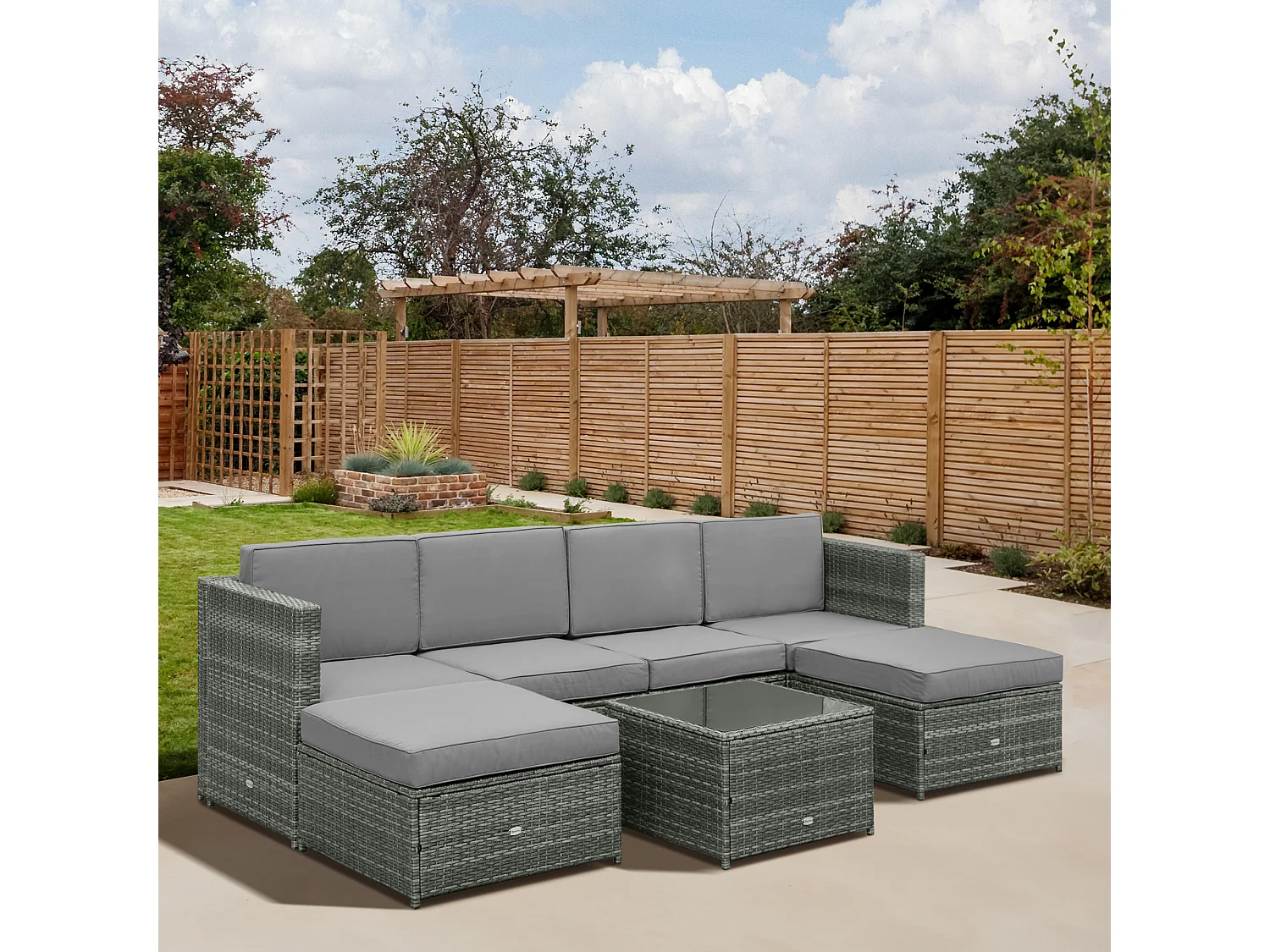 Set 7 pezzi salotto esterni con poltrona e tavolino grigio