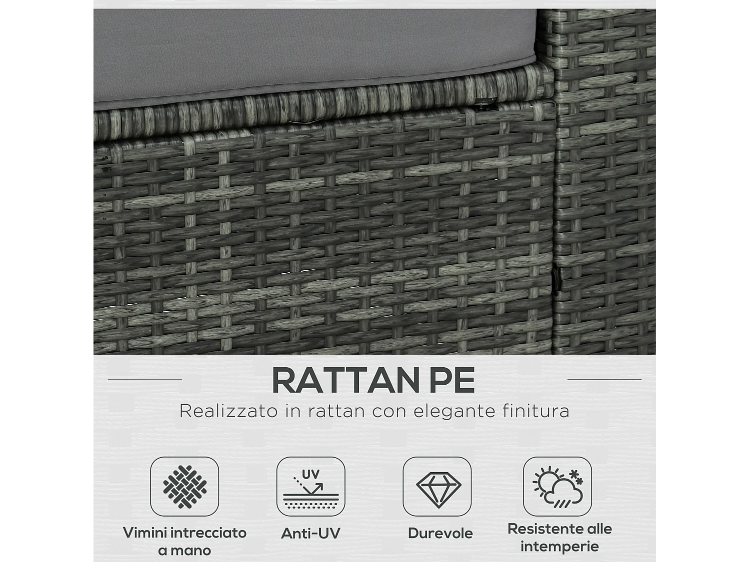 Set 7 pezzi salotto esterni con poltrona e tavolino grigio