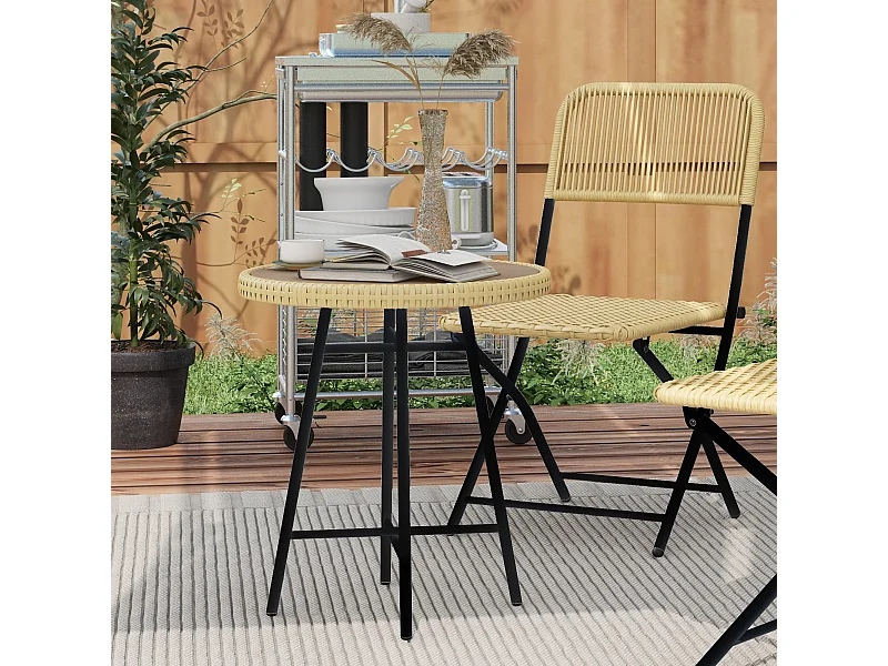 Tavolino per esterni in rattan e plastica di legno grigio e nero