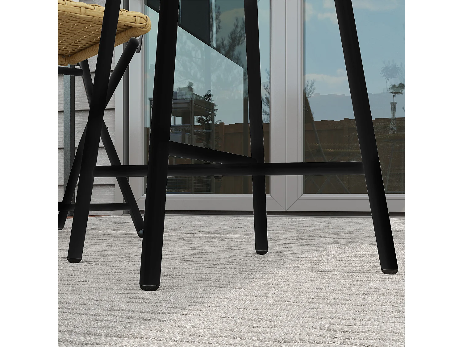 Tavolino per esterni in rattan e plastica di legno grigio e nero