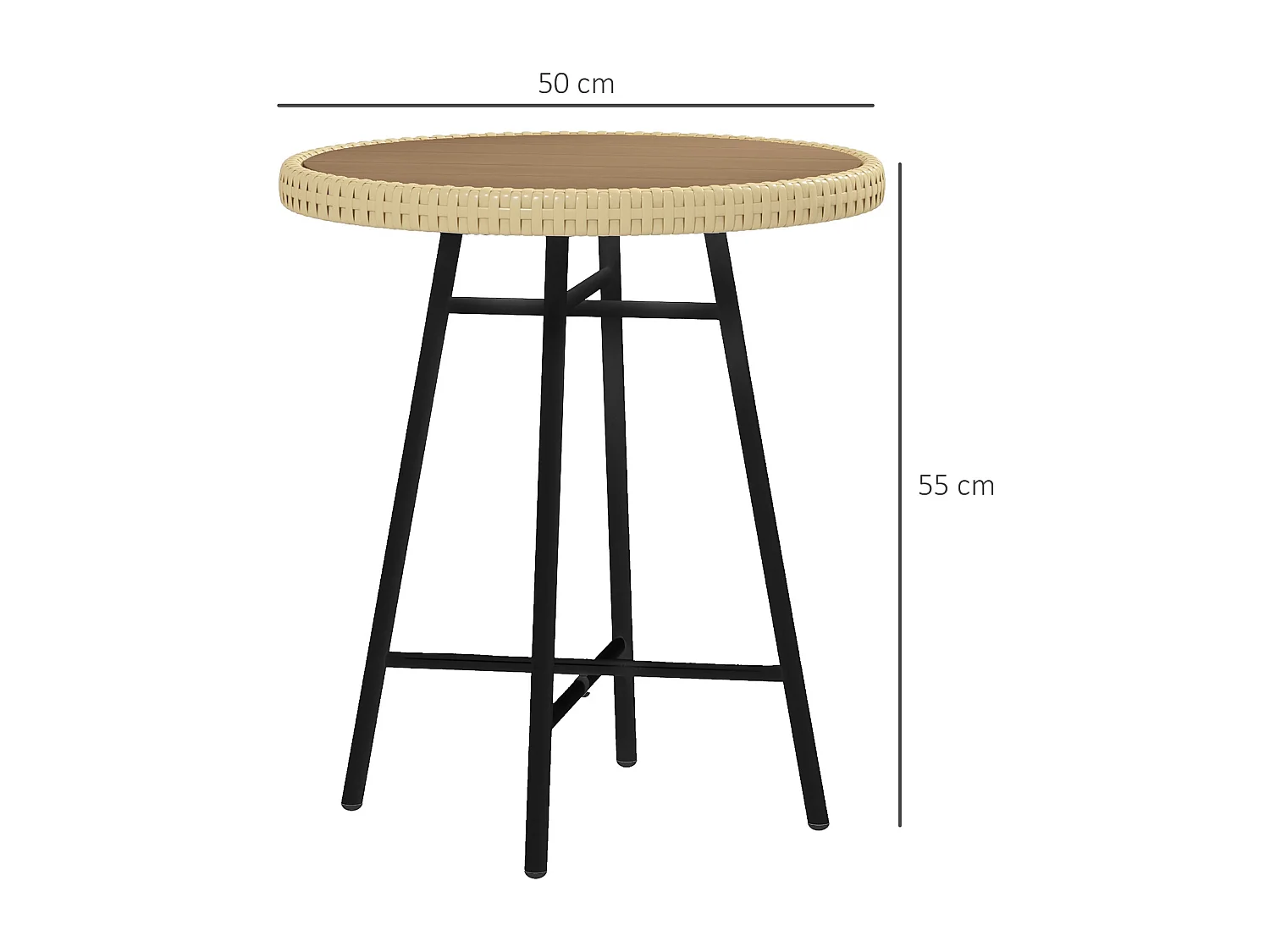 Tavolino per esterni in rattan e plastica di legno grigio e nero