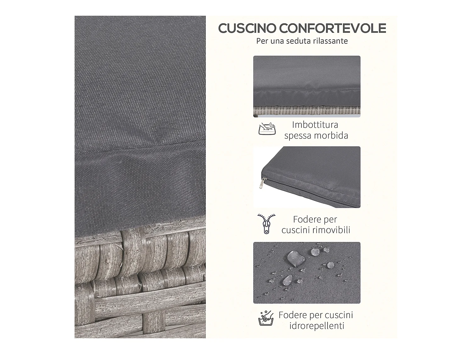 Set mobili da giardino esterno 9pz rattan grigio