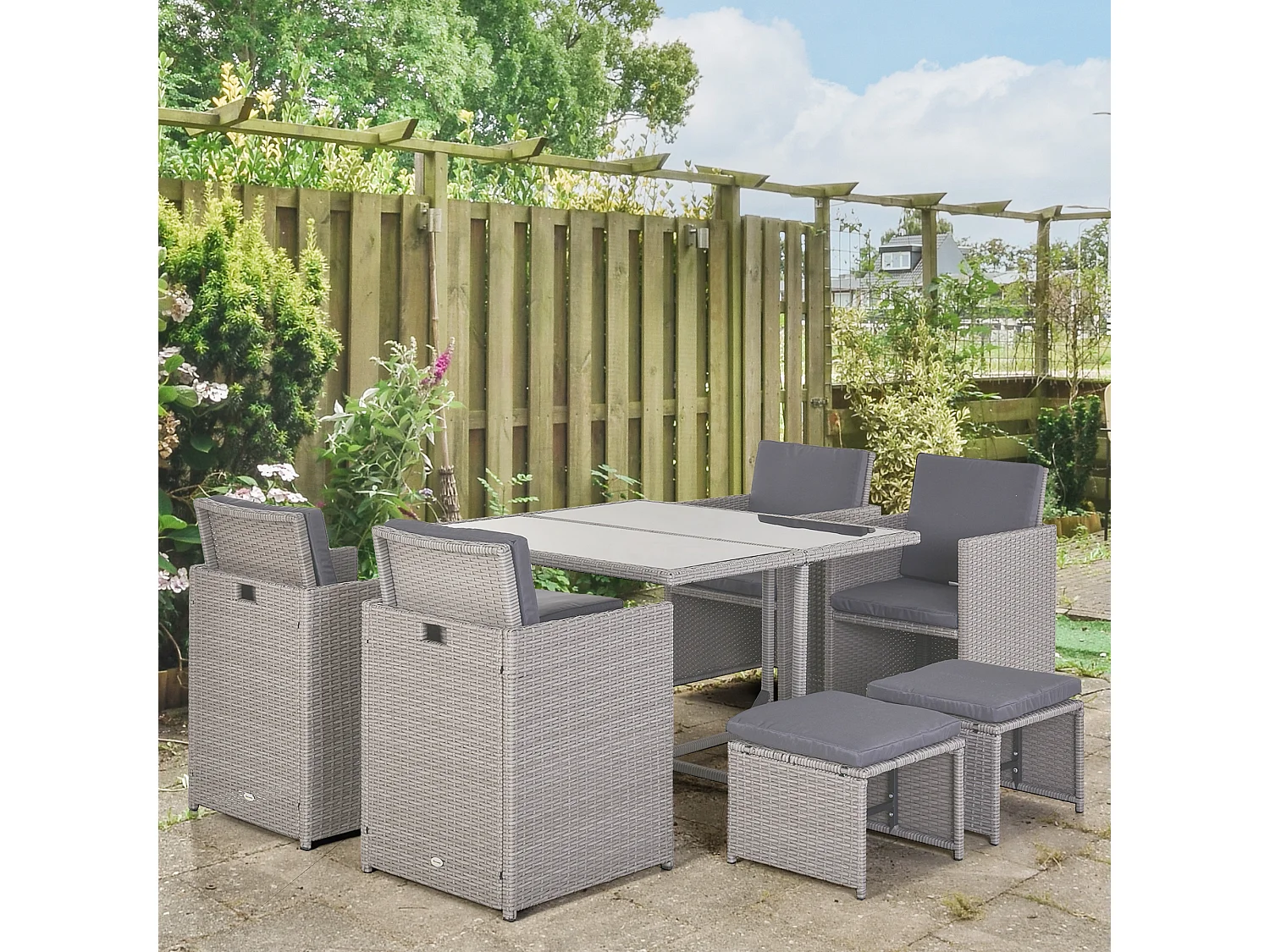 Set mobili da giardino esterno 9pz rattan grigio