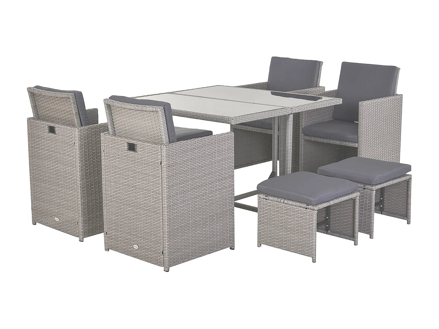 Set mobili da giardino esterno 9pz rattan grigio