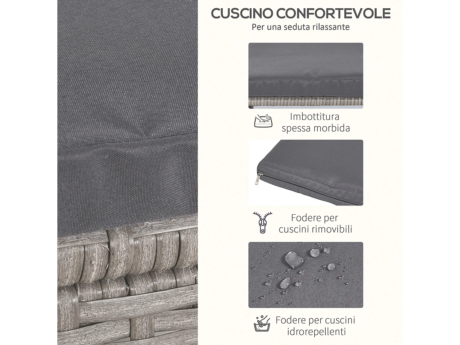 Set mobili da giardino esterno 9pz rattan grigio