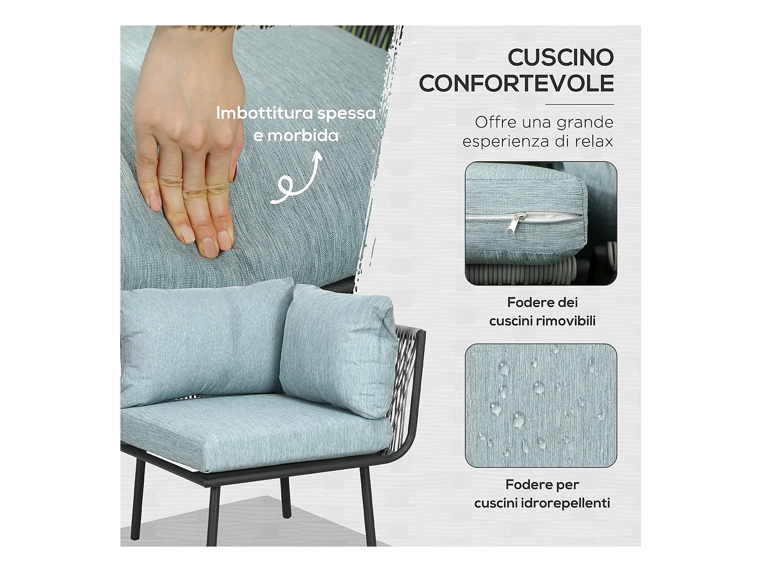 Set da giardino 4pz con 2 divani angolari poltroncina e tavolino