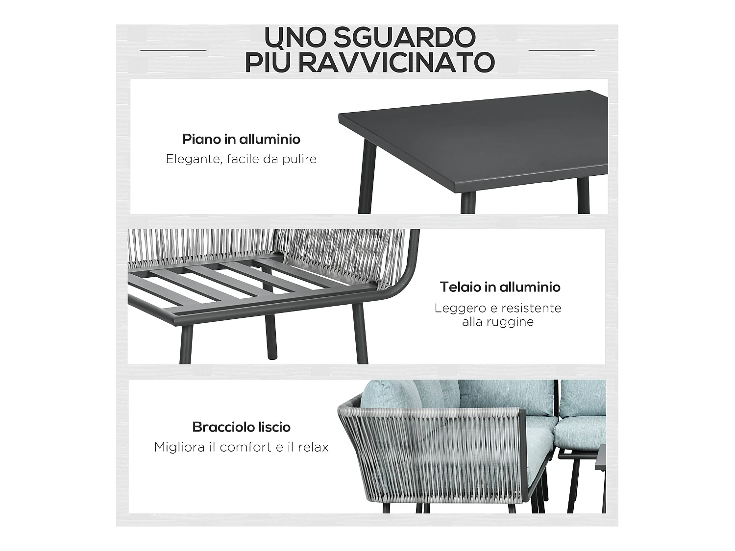 Set da giardino 4pz con 2 divani angolari poltroncina e tavolino