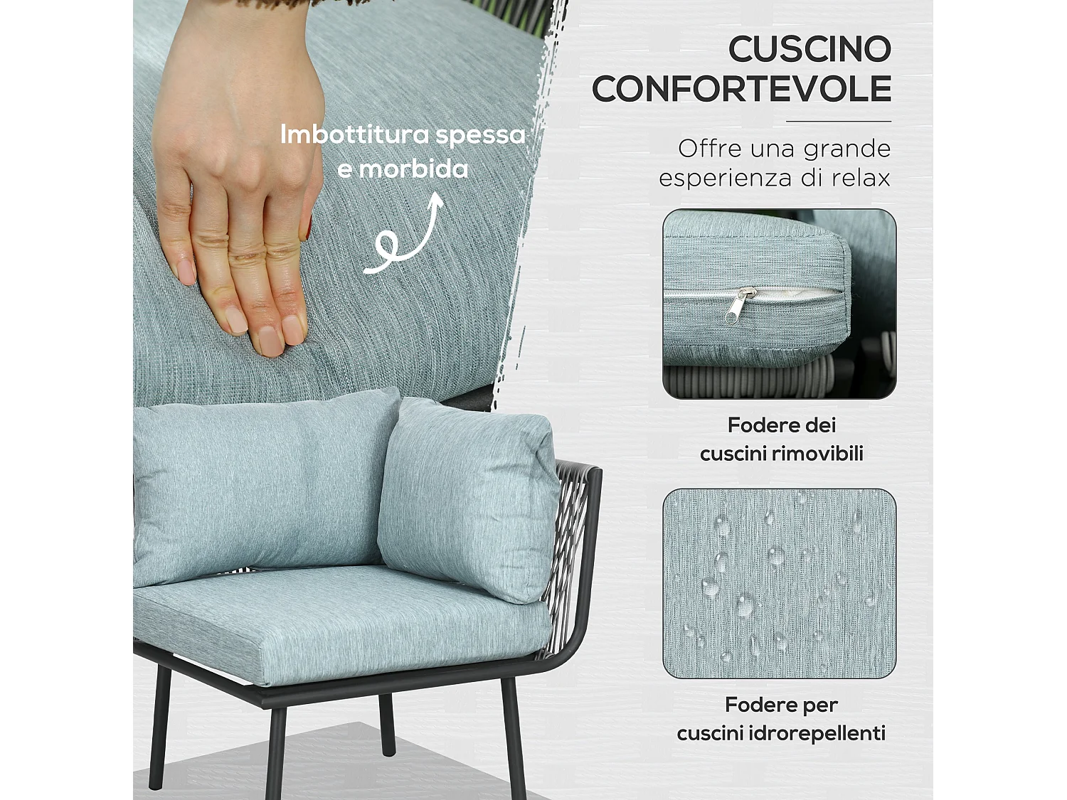 Set da giardino 4pz con 2 divani angolari poltroncina e tavolino