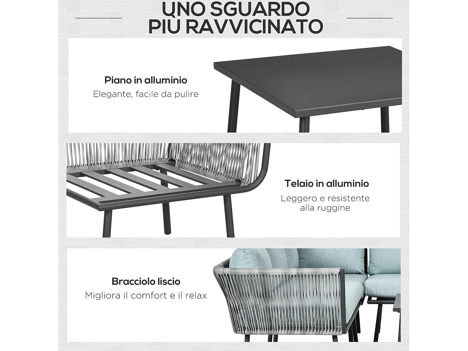 Set da giardino 4pz con 2 divani angolari poltroncina e tavolino