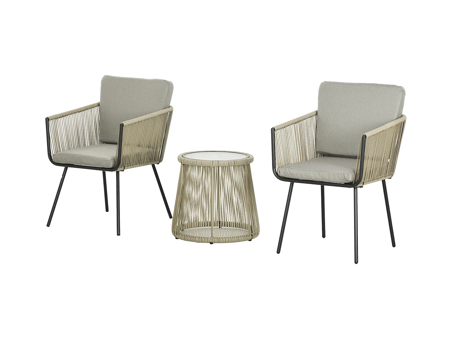 Set 2 sedie da giardino e tavolino stile boho in rattan colore caffè