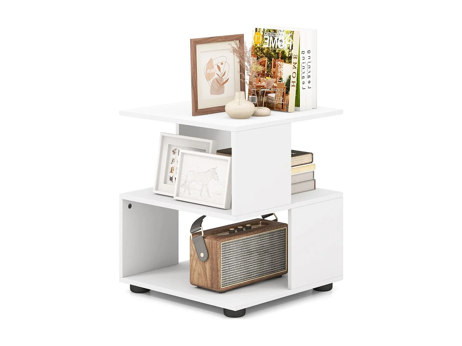 3-stufiger Beistelltisch moderner Nachttisch Couchtisch mit Ablageflächen 39,5 x 39,5 x 45 cm Weiß