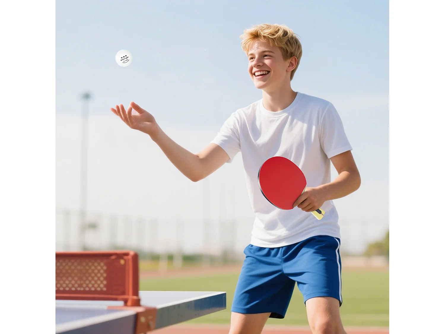 Set 4 racchette ping pong e 8 palline con custodia rosso e nero