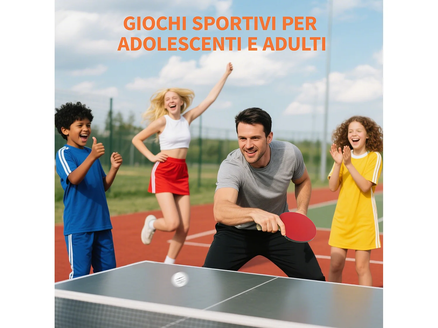 Set 4 racchette ping pong e 8 palline con custodia rosso e nero