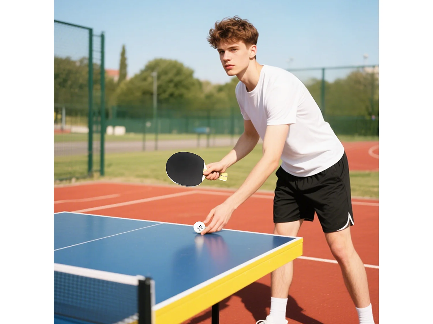 Set 4 racchette ping pong e 8 palline con custodia rosso e nero