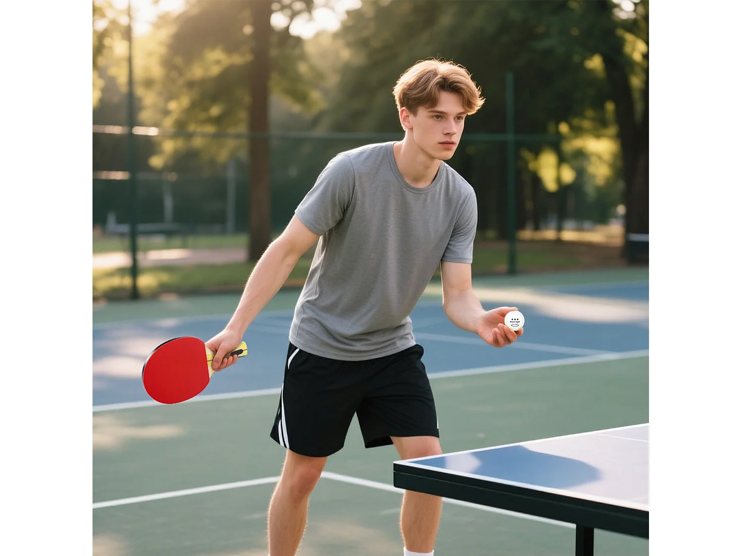 Set 4 racchette ping pong e 8 palline con custodia rosso e nero