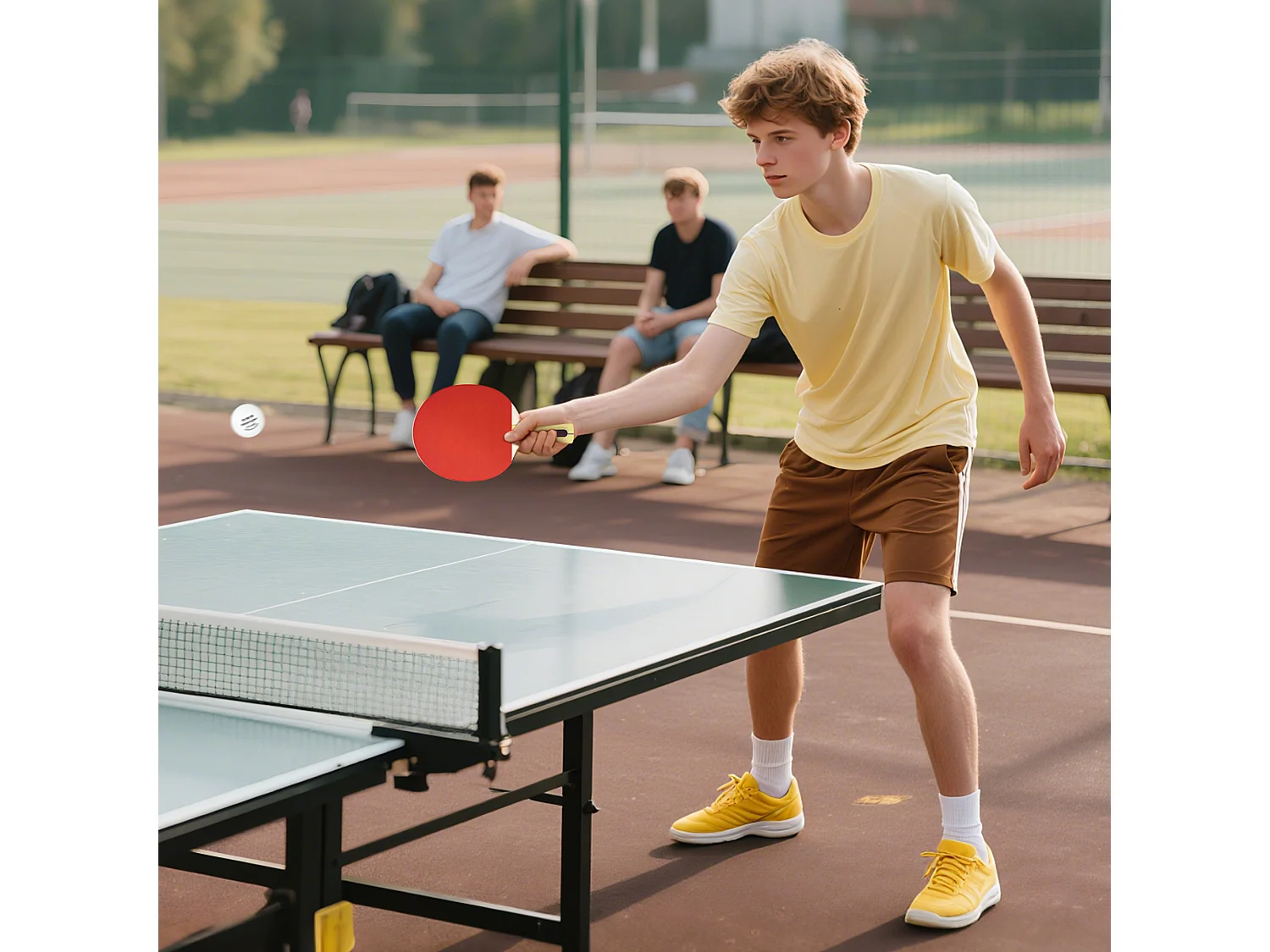 Set 4 racchette ping pong e 8 palline con custodia rosso e nero