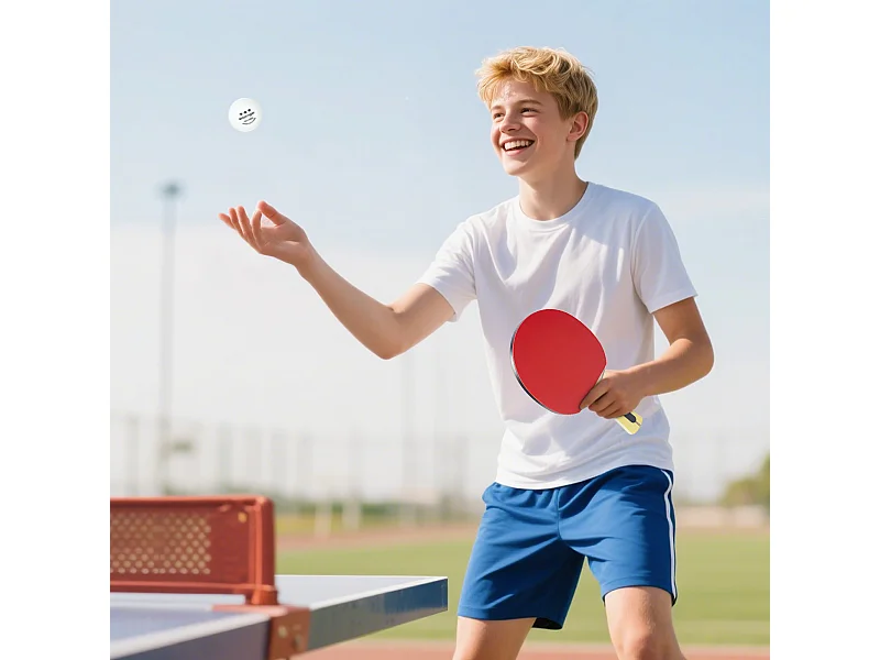 Set 4 racchette ping pong e 8 palline con custodia rosso e nero