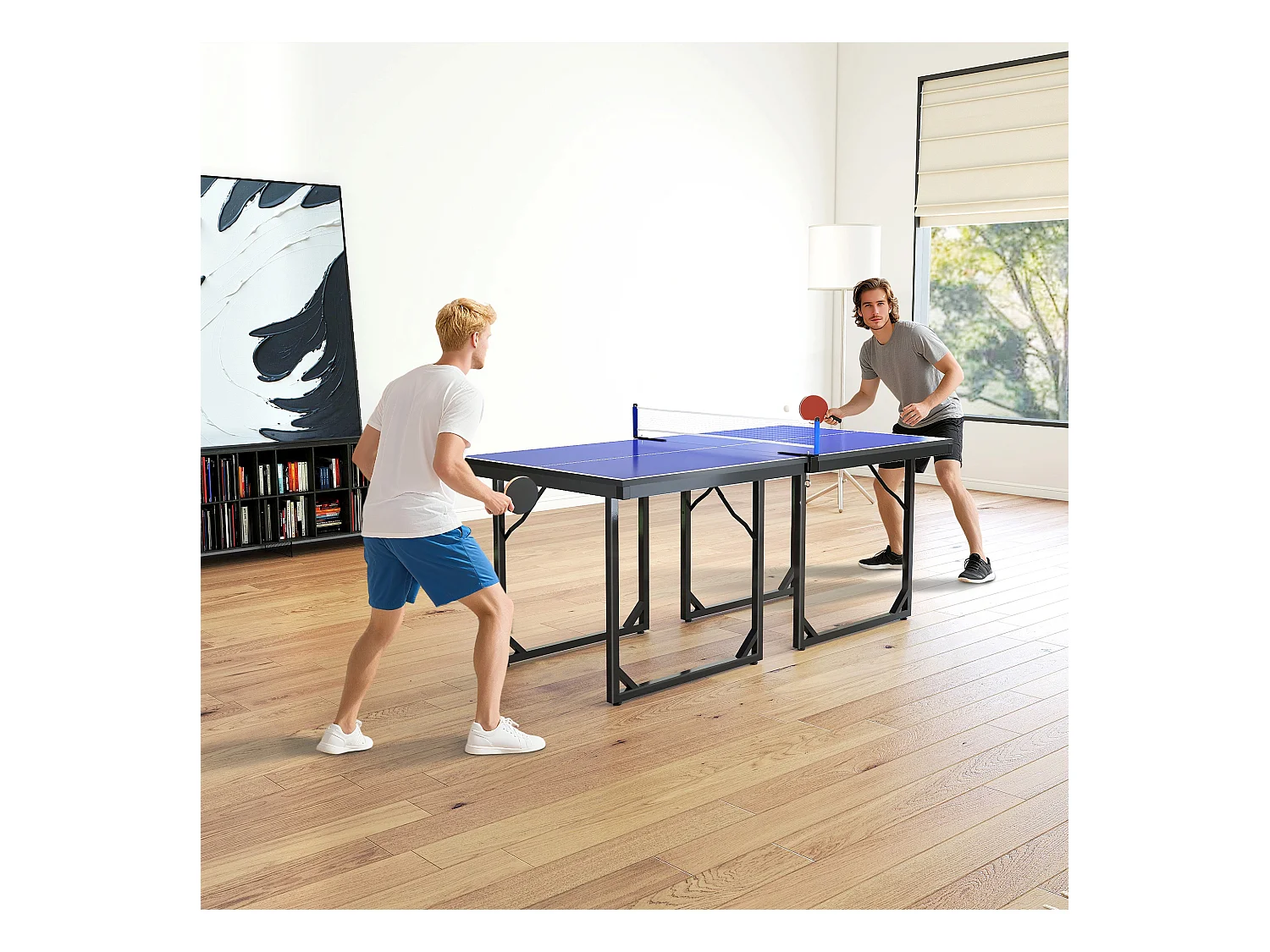 Tavolo ping pong pieghevole con rete da gioco 182x91x76cm blu