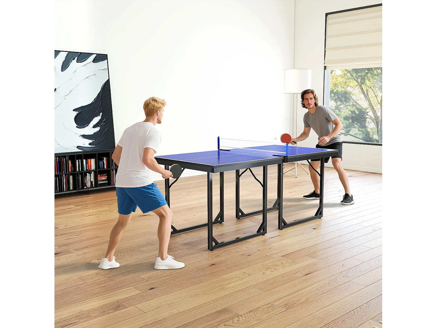 Tavolo ping pong pieghevole con rete da gioco 182x91x76cm blu