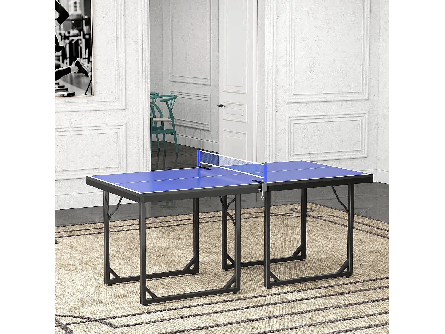 Tavolo ping pong pieghevole con rete da gioco 182x91x76cm blu