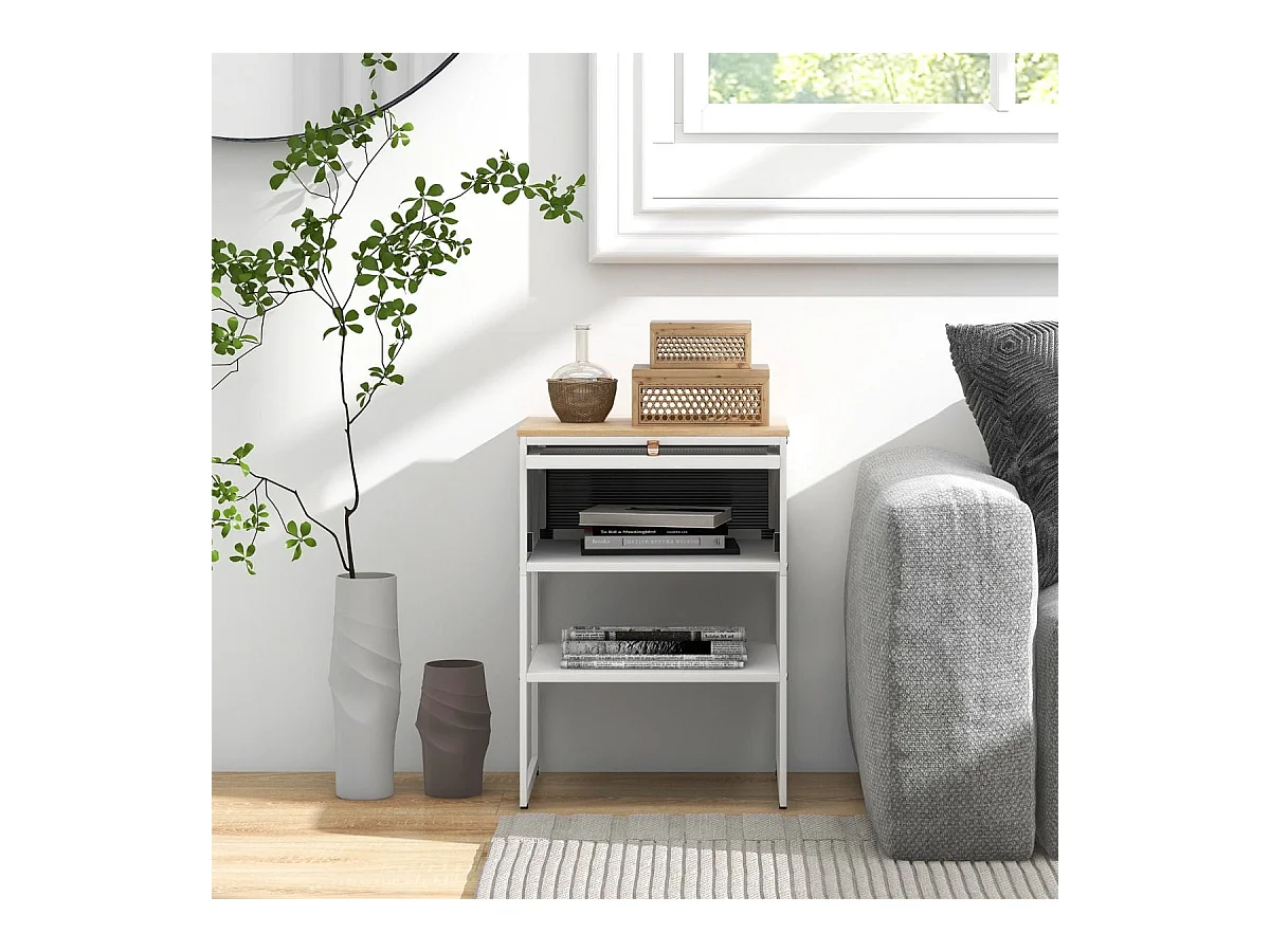 Nachttisch Beistelltisch Holz Nachtschrank mit Metallrahmen & Ablage & durchsichtiger Tür 40 x 32 x 56 cm Weiß