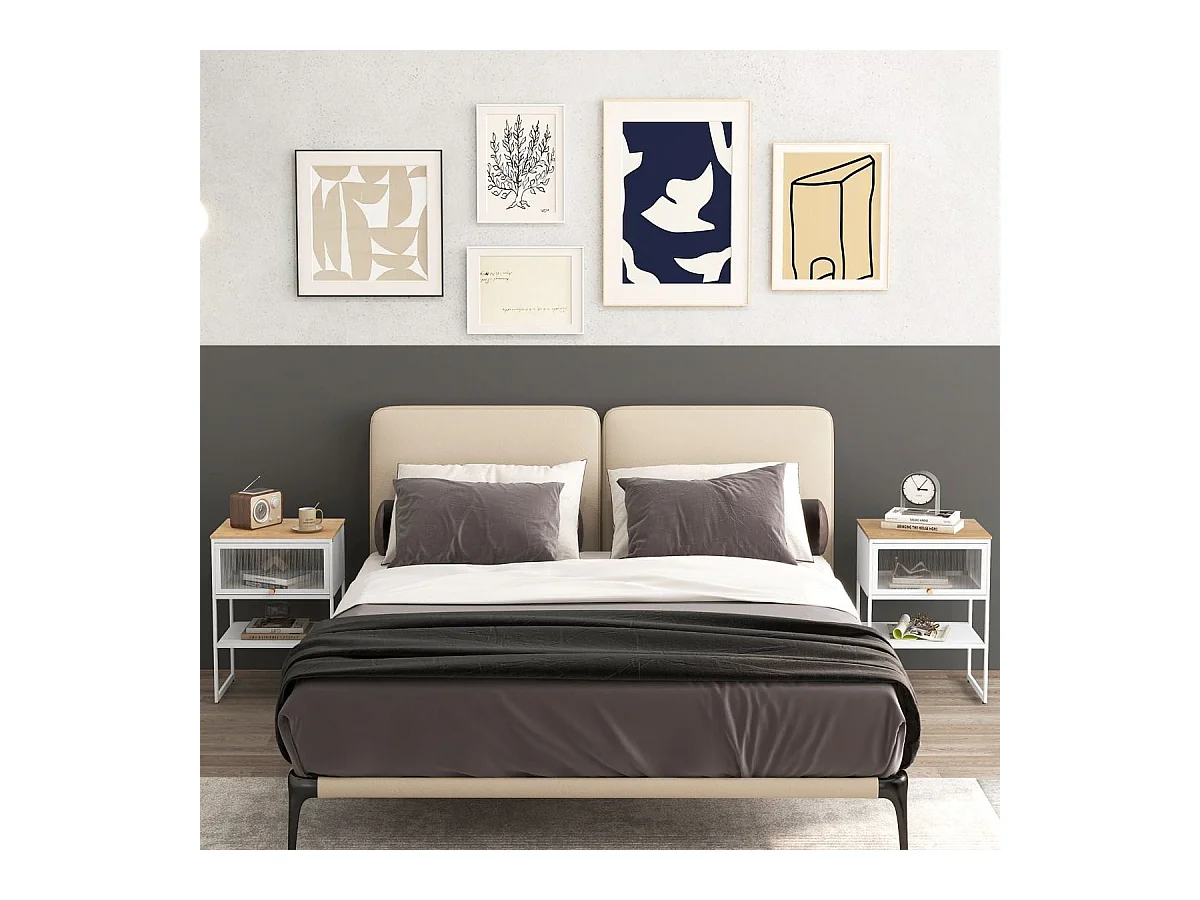 Nachttisch Beistelltisch Holz Nachtschrank mit Metallrahmen & Ablage & durchsichtiger Tür 40 x 32 x 56 cm Weiß