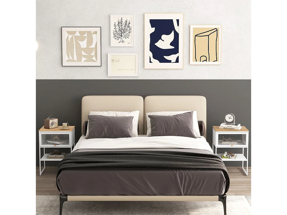 Comodino con anta a ribalta ripiano di archiviazione, Tavolo laterale a 3 livelli da divano o letto Bianco