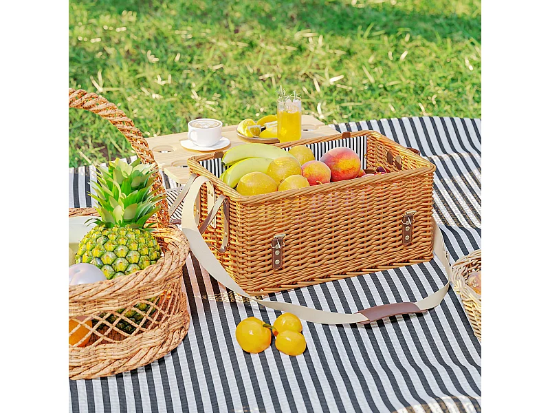 Cesta da pic nic per 4 persone con tavolino in vimini marrone chiaro