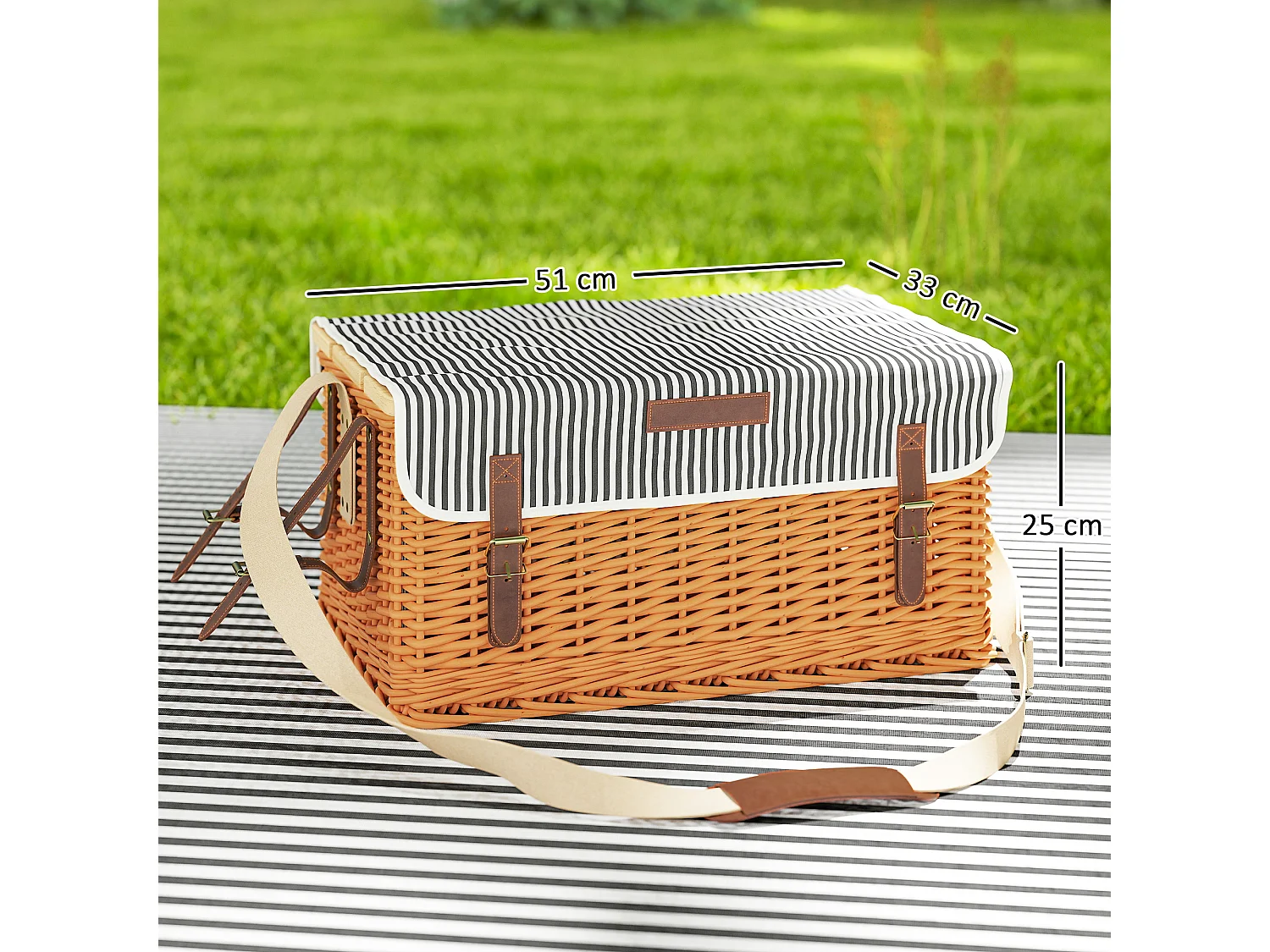 Cesta da pic nic per 4 persone con tavolino in vimini marrone chiaro