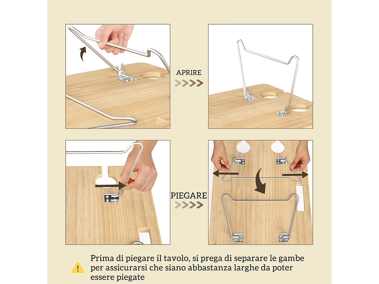 Cesta da pic nic per 4 persone con tavolino in vimini marrone chiaro
